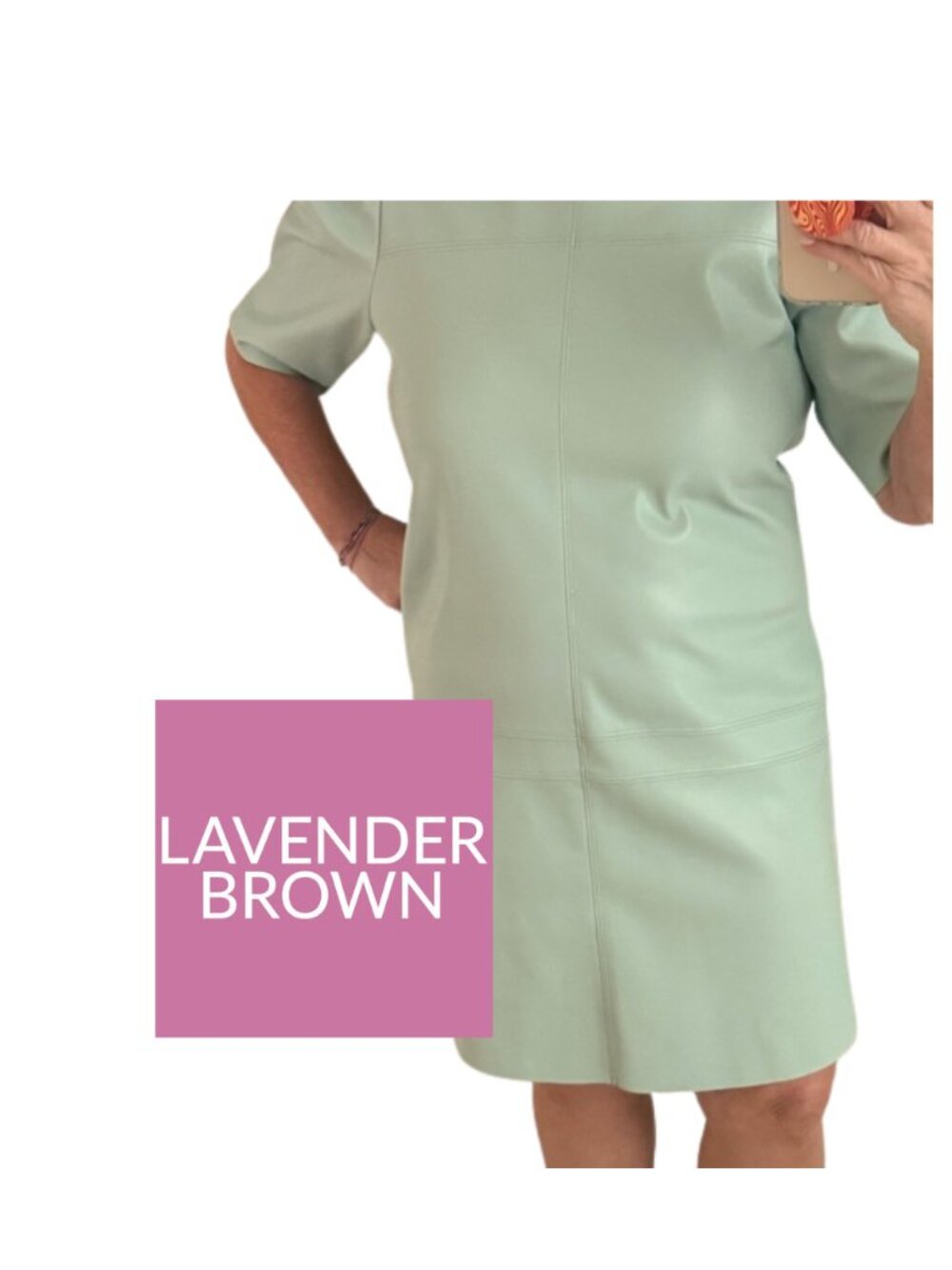 SPRING!  Light Green Vegan Leather Mini Dress Lavender Brown sz Large